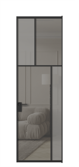 Межкомнатная дверь АЛПЛ041.23 ЧРН Серый сатин матовое + Серый прозрачное. Цвет Алюминий Черный. Материал Алюминий. Коллекция Mosaic. Фото. Дверь межкомнатная АЛПЛ041.23 ЧРН Серый сатин матовое + Серый прозрачное. Цвет Алюминий Черный. Материал Алюминий. Коллекция Mosaic. Картинка.